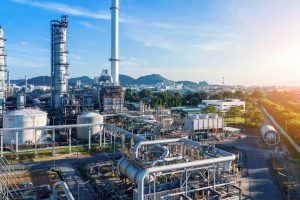 aerial-view-chemical-oil-refinery-plant-power-plant-blue-sky-background